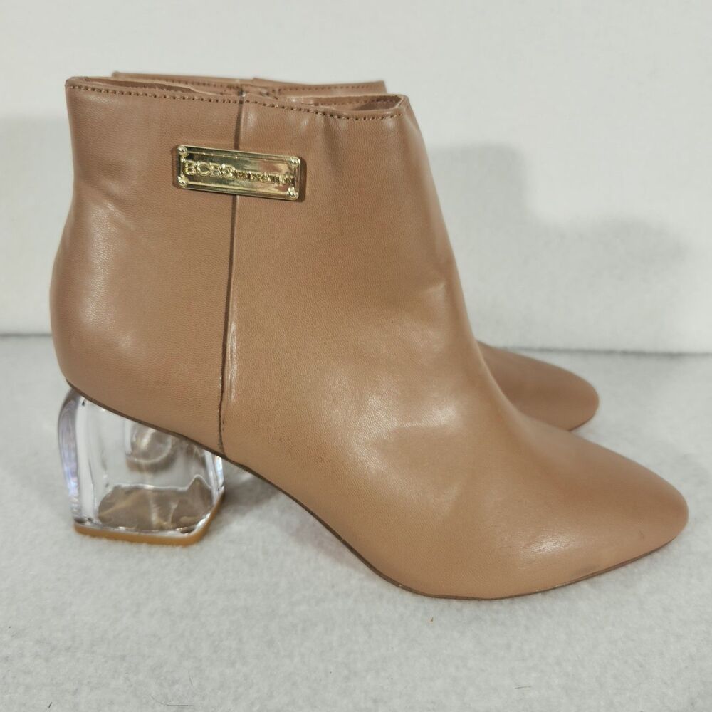 BCBGeneration Axton Ankle Tan Boot Transparent, Clear Block Heel Size 7